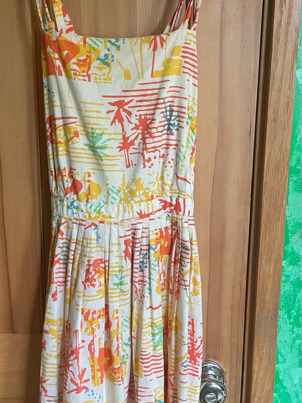 Vintage Hand-Sewn Tropical Print Sundress with Open Back, Sz S